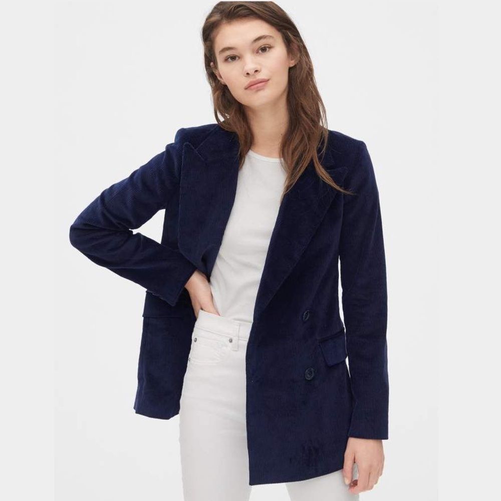 Gap Corduroy Blazer Double Breasted Navy Blue 4 TALL